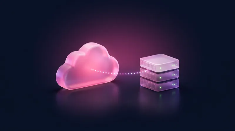 Glass cloud next to a server stack
