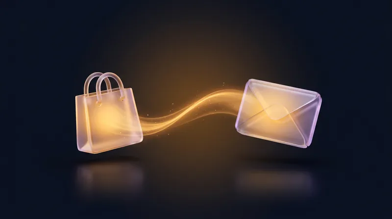 Shopping bag sending a light trail to an envelope