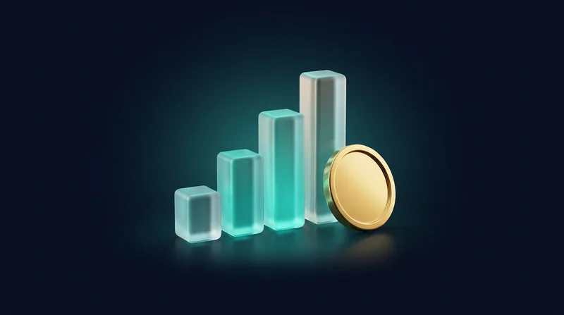 Glass bar chart with a gold coin